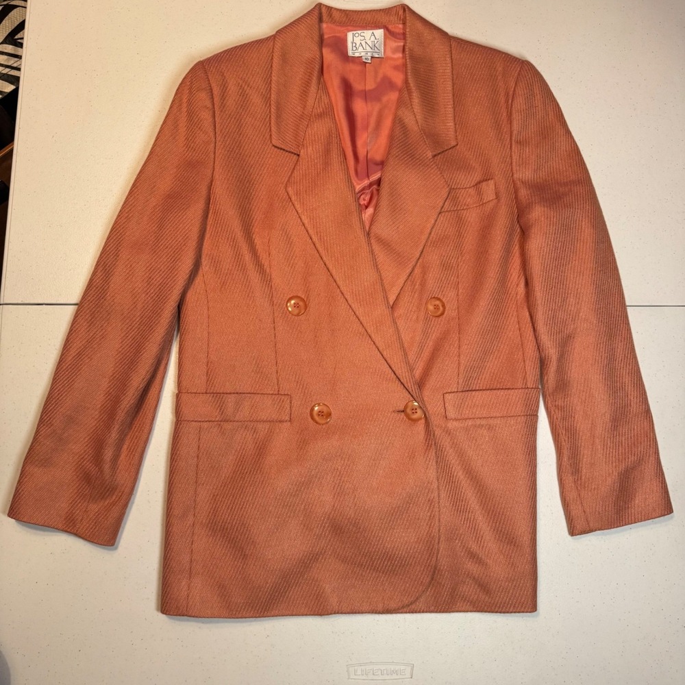 Linen Blend JOS A BANK Women Double Breasted Blazer Academia‎ Preppy Coral Sz 10